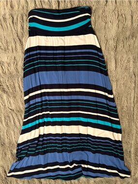 Navy, Blue & Teal Striped Maxi Skirt